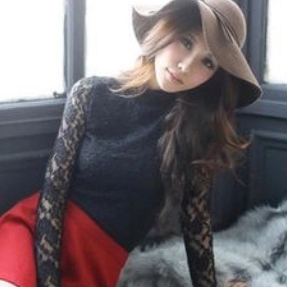 Floral black sheer lace turtle neck from Korea